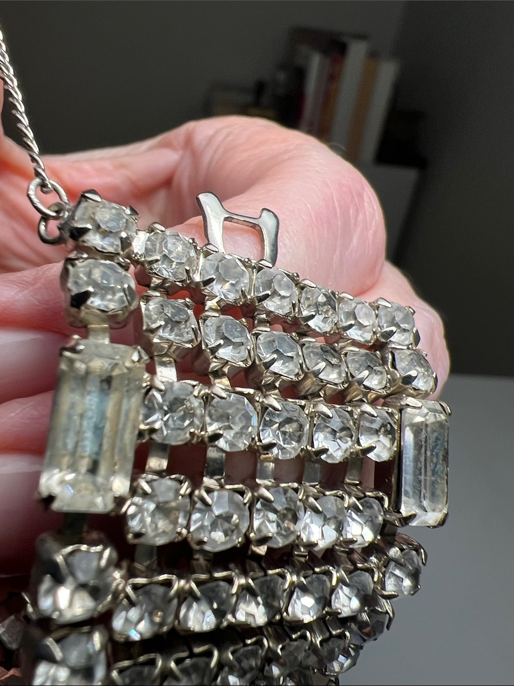Sparkly Crystal Multi-Row Statement Bracelet - Silver - Vintage - Picture 12 of 16